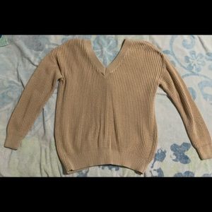 Forever21 Double V-neck Lace Up Back Sweater Cream